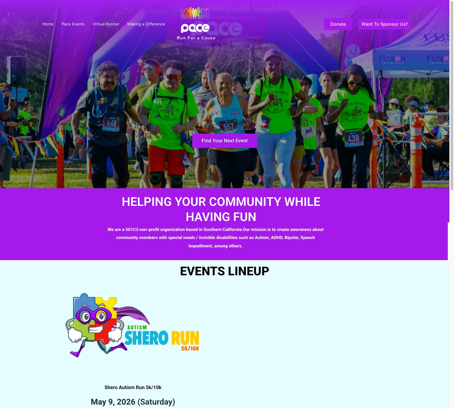 Pace Run for a Cause website