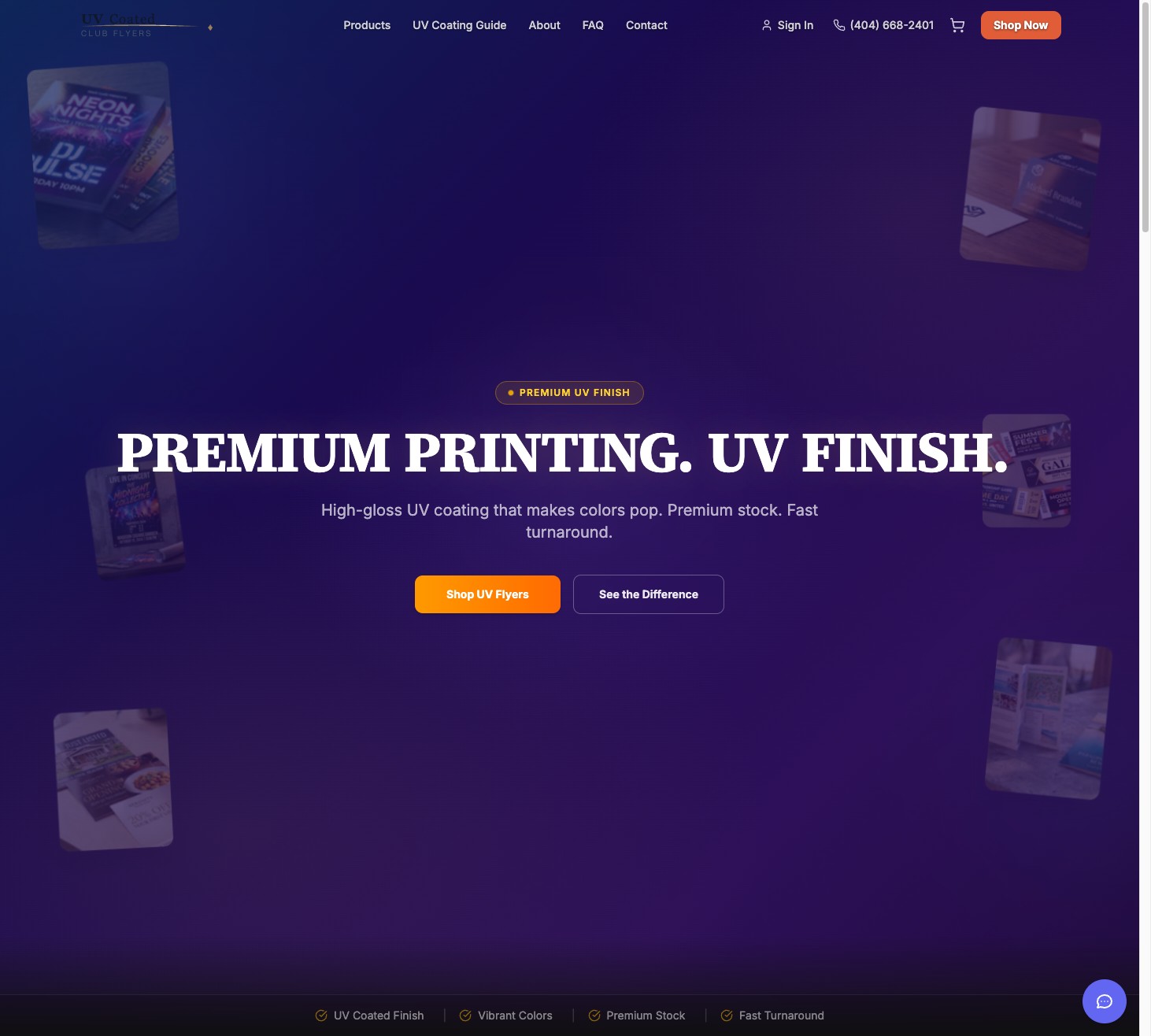 UV Coated Club Flyers website